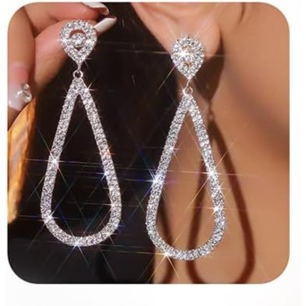 Chandelier Statement Tassel Earrings Sparkly Drop Crystal Silver Earrings